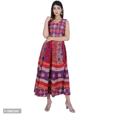 Rangun Presents Purple Color Jaipuri Printed Long Women's Maxi one Piece Dress Free Size-thumb4