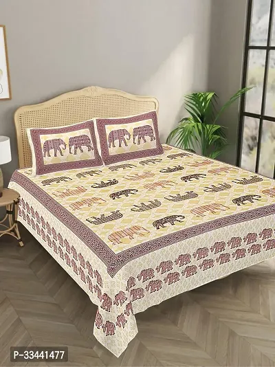 Comfortable Cotton Printed King Bedsheet with Two Pillow Covers