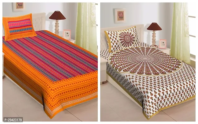 Comfortable Multicoloured Cotton Printed Single 2 Bedsheet + 2 Pillowcover Combo-thumb0