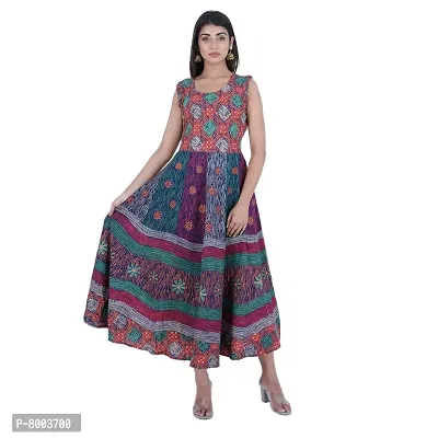 Rangun Presents Multicolor Color Jaipuri Printed Long Women's Maxi one Piece Dress Free Size-thumb0