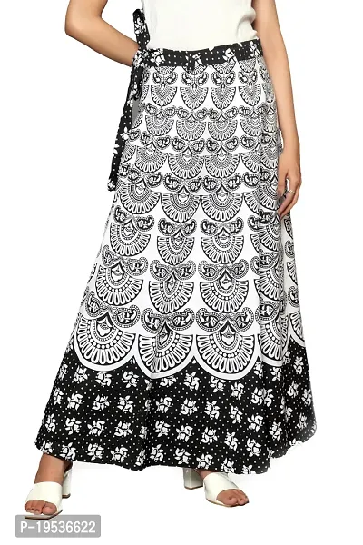 Rangun Black  Color Cotton Printed Wrap Around Skirt-thumb3