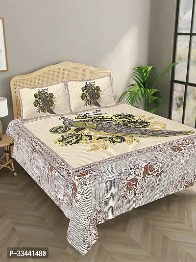 Comfortable Cotton Printed King Bedsheet with Two Pillow Covers