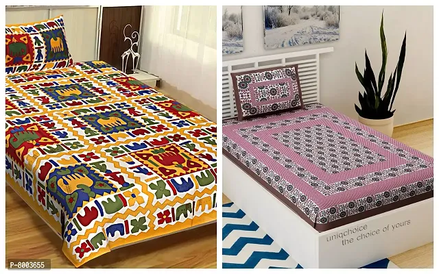 Rangun Combo of 2 Multi Color Single Bed Bedsheet Jaipuri Traditional and Ethnic Designs Bedsheet,_2_1+1_Single_164-thumb0