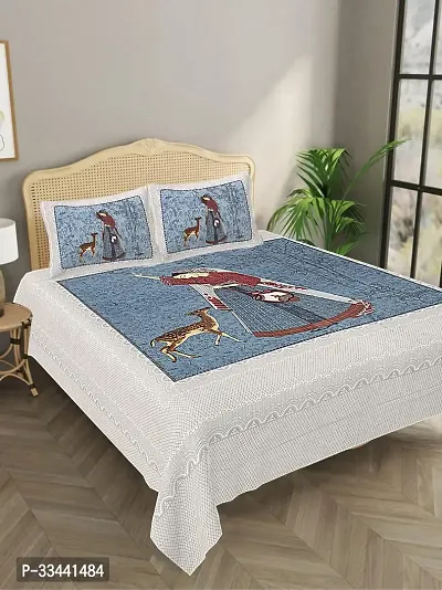 Comfortable Cotton Printed King Bedsheet with Two Pillow Covers