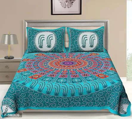 Rangun 100% Cotton Traditional Printed Double Bedsheet with 2 Pillow Cover