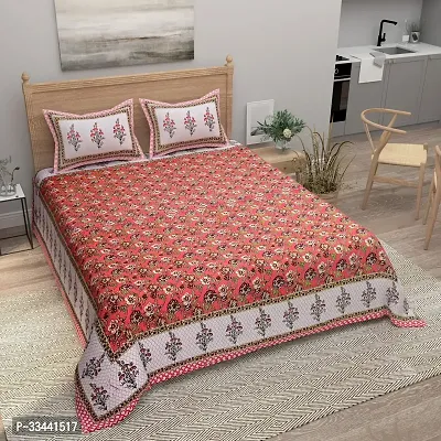 Comfortable Cotton Printed King Bedsheet with Two Pillow Covers