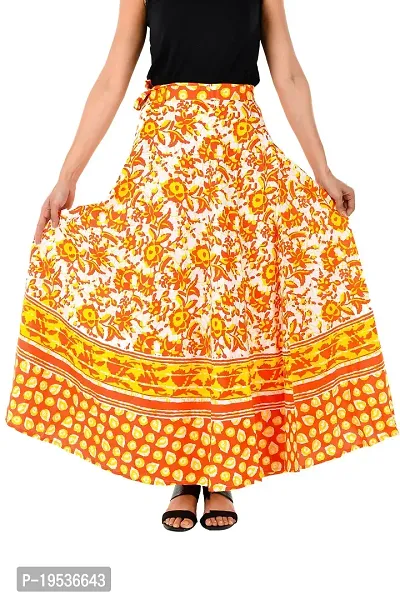 Rangun Yellow Color Cotton Printed Wrap Around Skirt
