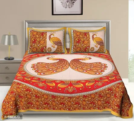 Rangun 100% Cotton Traditional Printed Double Bedsheet with 2 Pillow Cover