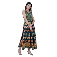 Rangun Presents Green Color Jaipuri Printed Long Women's Maxi one Piece Dress Free Size-thumb2