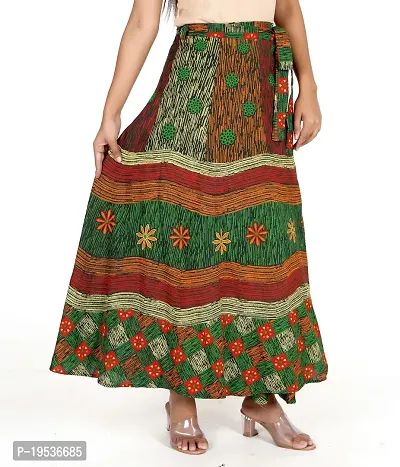 Rangun Green Color Cotton Printed Wrap Around Skirt-thumb3