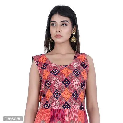 Rangun Presents Red Color Jaipuri Printed Long Women's Maxi one Piece Dress Free Size-thumb3