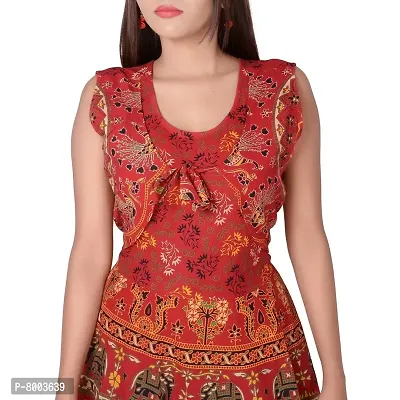 Rangun Cotton Women's Cotton Jaipuri Printed Maxi Long Dress (Free Size, Red)-thumb3