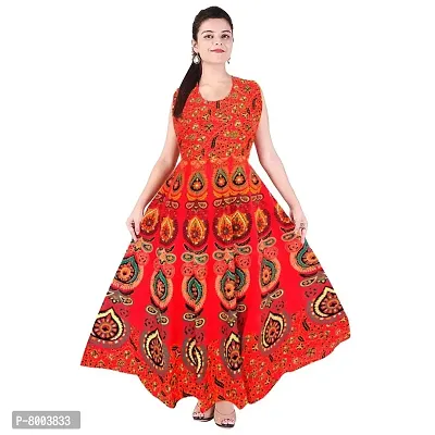 Rangun Cotton Women's Cotton Jaipuri Printed Maxi Long Dress (Free Size MultiColor)-thumb0