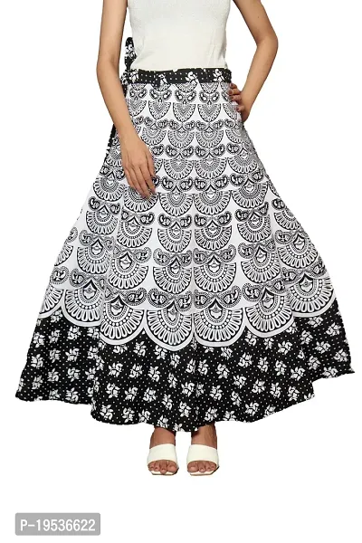 Rangun Black  Color Cotton Printed Wrap Around Skirt-thumb0
