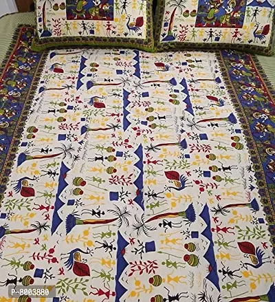 Rangun 100% Cotton Rajasthani Traditional Printed Double Bedsheet with 2 Pillow Cover-thumb3