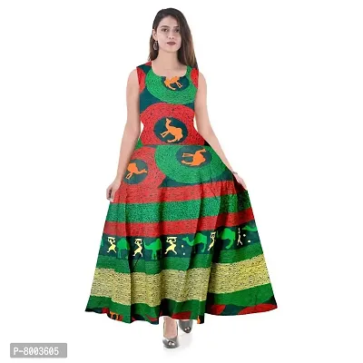 Rangun Women's Cotton Printed Maxi Dress ( Green , Free Size )