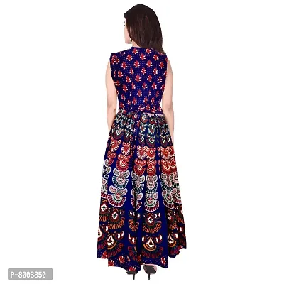Rangun Women's Cotton Jaipuri Printed A-Line Maxi Long Dress (JPDRES_182, Multicolor, Free Size)-thumb2