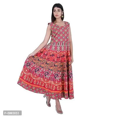 Rangun Presents Maroon Color Jaipuri Printed Long Women's Maxi one Piece Dress Free Size-thumb0