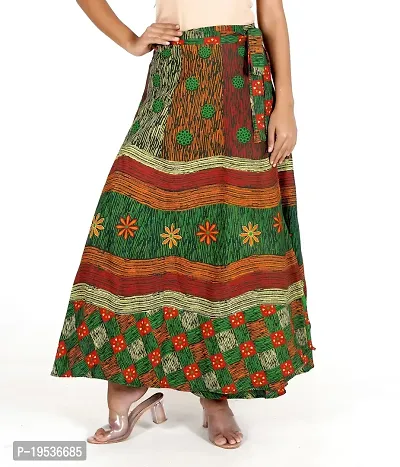 Rangun Green Color Cotton Printed Wrap Around Skirt-thumb0