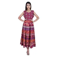 Rangun Presents Maroon Color Jaipuri Printed Long Women's Maxi one Piece Dress Free Size-thumb3