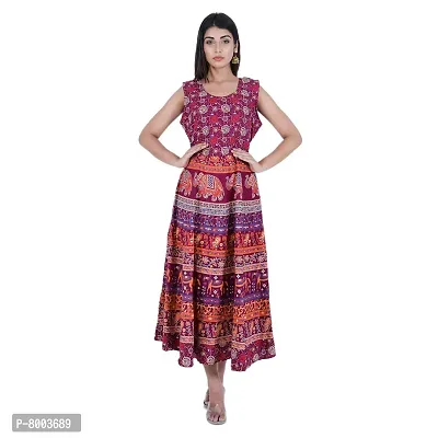 Rangun Presents Maroon Color Jaipuri Printed Long Women's Maxi one Piece Dress Free Size-thumb4