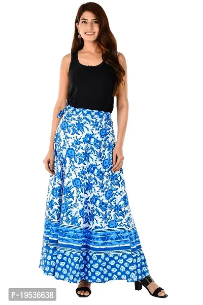 Rangun Blue  Color Cotton Printed Wrap Around Skirt-thumb5
