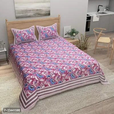 Comfortable Cotton Printed King Bedsheet with Two Pillow Covers