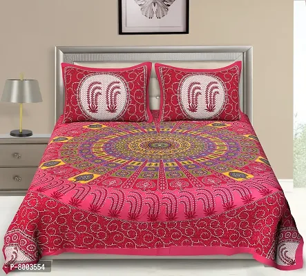 Rangun 100% Cotton Traditional Printed Double Bedsheet with 2 Pillow Cover-thumb0