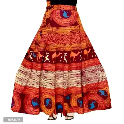 Rangun Women's Cotton Printed A-line 38 Inch Length Casual Skirt (Maroon, Free Size)-thumb0