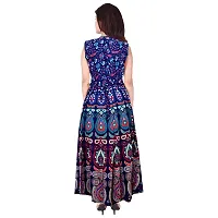 Rangun Women's Cotton Jaipuri Printed A-Line Maxi Long Dress (JPDRES_191, Free Size, Multicolor)-thumb1