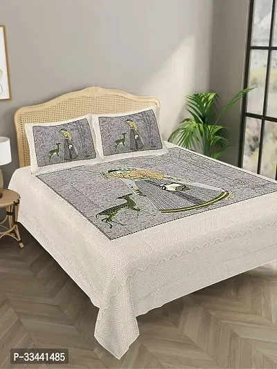 Comfortable Cotton Printed King Bedsheet with Two Pillow Covers