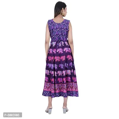 Rangun Presents Purple Color Jaipuri Printed Long Women's Maxi one Piece Dress Free Size-thumb2