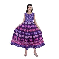 Rangun Presents Purple Color Jaipuri Printed Long Women's Maxi one Piece Dress Free Size-thumb4
