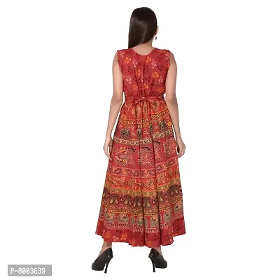 Rangun Cotton Women's Cotton Jaipuri Printed Maxi Long Dress (Free Size, Red)-thumb4