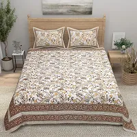 Comfortable Cotton Printed King Bedsheet with Two Pillow Covers-thumb1