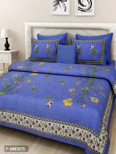 Rangun Premium Cotton 144 TC 100% Cotton Double Bedsheet with 2 Pillow Covers - Blue-thumb0