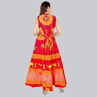 Indo-western Red Printed Cotton Gown-thumb1