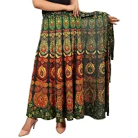 Rangun Women's Printed Cotton Wrap Around Skirt (Green, Free Size)-thumb2