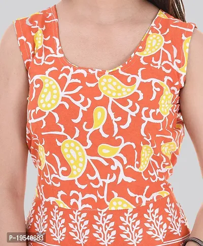 Indo-western Orange Printed Cotton Gown-thumb4