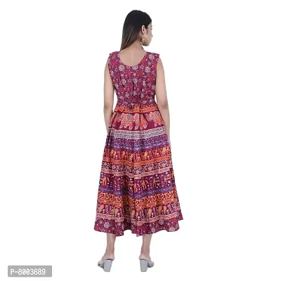 Rangun Presents Maroon Color Jaipuri Printed Long Women's Maxi one Piece Dress Free Size-thumb2