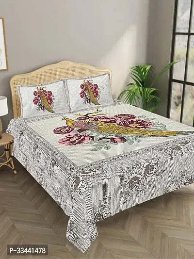 Comfortable Cotton Printed King Bedsheet with Two Pillow Covers