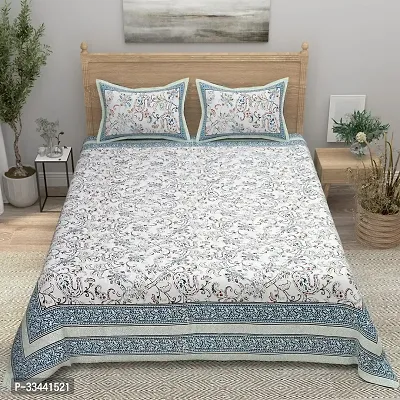 Comfortable Cotton Printed King Bedsheet with Two Pillow Covers-thumb2