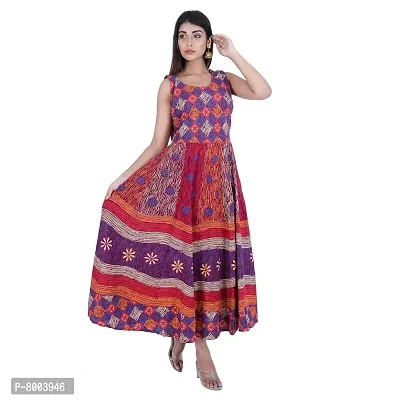 Rangun Presents Purple Color Jaipuri Printed Long Women's Maxi one Piece Dress Free Size-thumb0