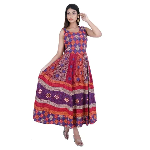 Rangun Presents Blue Color Jaipuri Printed Long Women's Maxi one Piece Dress Free Size