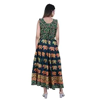 Rangun Presents Green Color Jaipuri Printed Long Women's Maxi one Piece Dress Free Size-thumb1