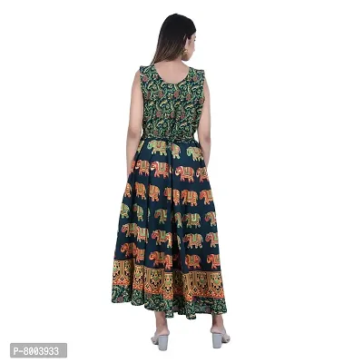 Rangun Presents Green Color Jaipuri Printed Long Women's Maxi one Piece Dress Free Size-thumb2