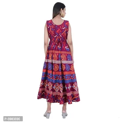 Rangun Presents Maroon Color Jaipuri Printed Long Women's Maxi one Piece Dress Free Size-thumb2