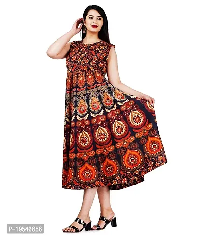 Indo-western Brown Printed Cotton Gown-thumb0