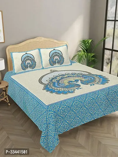 Comfortable Cotton Printed King Bedsheet with Two Pillow Covers