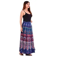 Rangun Women's Printed Cotton Wrap Around Skirt (Blue, Free Size)-thumb1